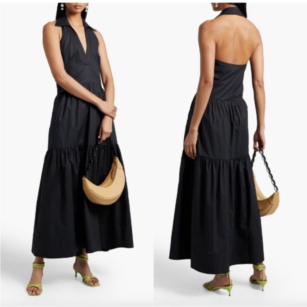 Nicholas Women's Halo Gathered Cotton-poplin Halterneck
Dress Black Maxi 12